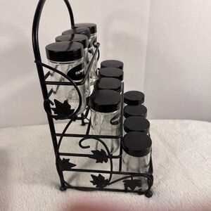 Kitchen | 12 Jar 3 Tier Spice Rack Black Metal Scroll Leaf Glass Jars ...